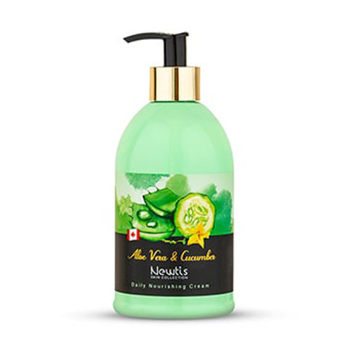 Newtis-Aloevera-Cucumber-Cream-500ml.jpg کرم مرطوب کننده آلوئه ورا و خیار پمپی 500 میل نیوتیس|Newtis Aloevera And Cucumber Nourishing Cream 500ml - لیپورا
